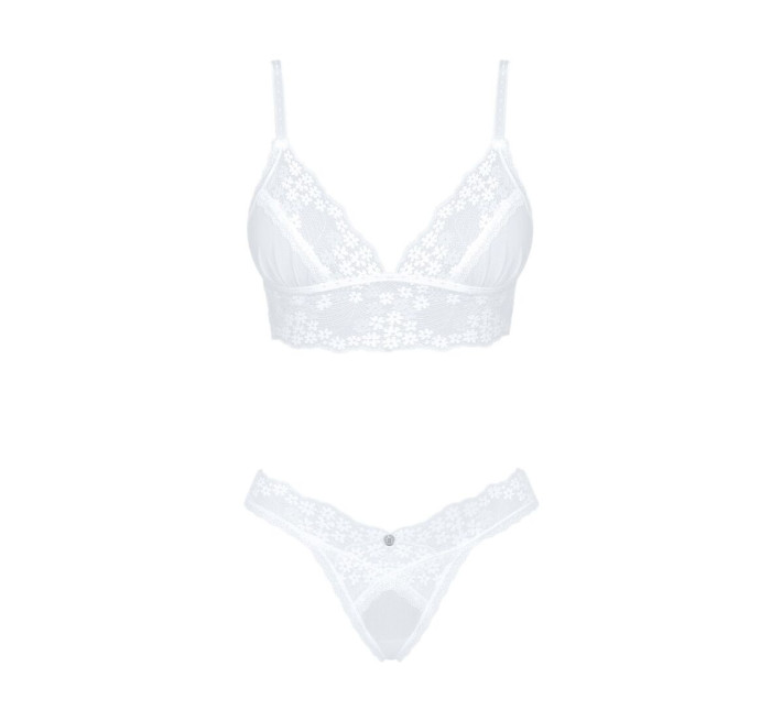Эротический комплект Obsessive Heavenlly 2-pcs set бюстгальтер и танга белый XL/2XL