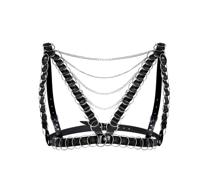 Женская портупея украшенная кольцами Art of Sex - Geneva, цвет Черный, Натуральная кожа, размер XS-M