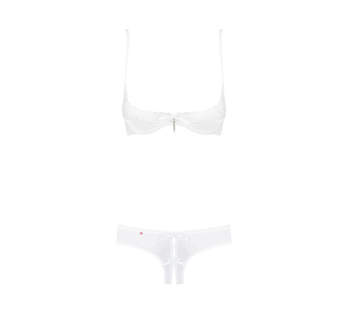 Эротический комплект с бюстгальтером-получашкой Obsessive Alabastra трусики с доступом, белый S/M