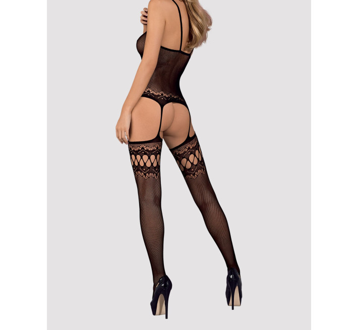 Бодістокінг Obsessive Bodystocking F214 імітація корсета та панчіх на підв’язках black S/M/L