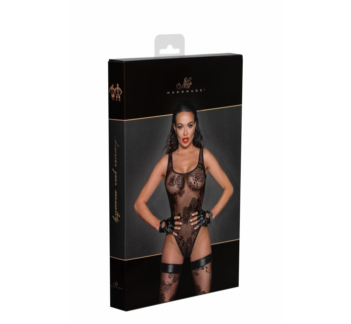 Боди Noir Handmade F242 Tulle body with patterned flock embroidery, S