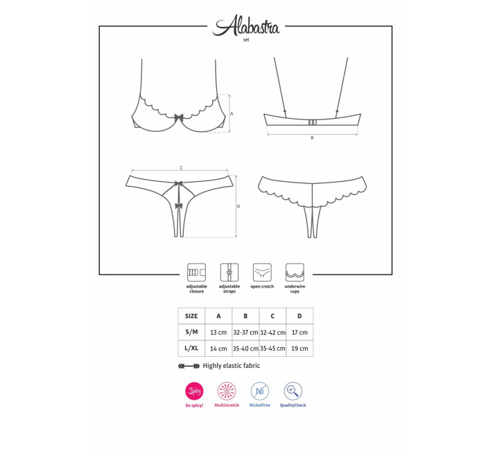 Эротический комплект с бюстгальтером-получашкой Obsessive Alabastra трусики с доступом, белый S/M