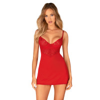 Пеньюар Obsessive Ingridia chemise & thong M/L, красный, сорочка, стринги
