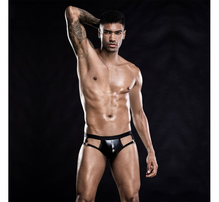 Лакові чоловічі труси з відкритою попкою JSY Чорні S/M