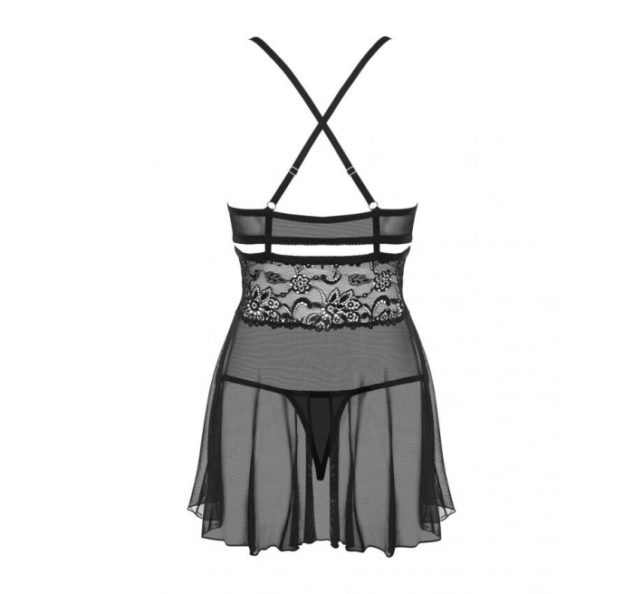 Еротичний мереживний комплект із сіточкою Obsessive 838-BAB-1 babydoll & thong black XXL