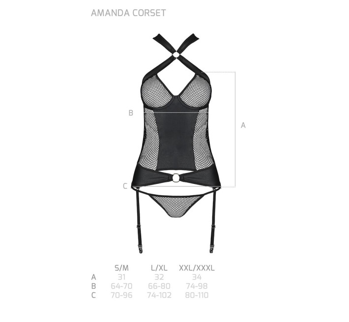 Сітчастий комплект корсет з халтером Passion Amanda Corset black L/XL