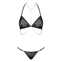 Комплект із ланцюжками Obsessive Pantheria 2-pcs set бюстгальтер, трусики black L/XL