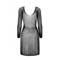 Полупрозрачное мини-платье Passion BS101 One Size, black, рукава-митенки