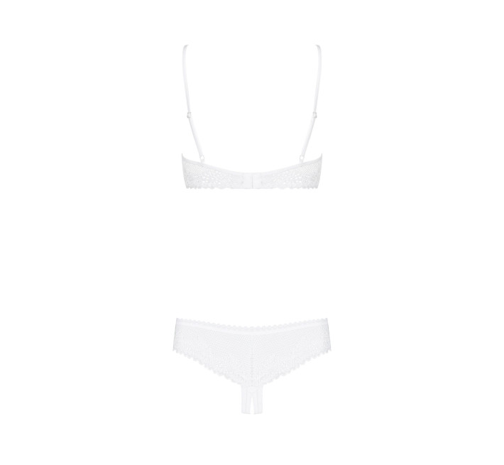 Эротический комплект с бюстгальтером-получашкой Obsessive Alabastra трусики с доступом, белый S/M