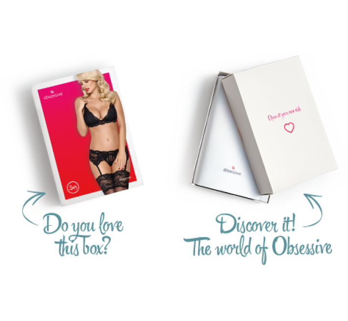 Кружевной комплект белья Obsessive 810-SEG-1 бюстгальтер, стринги, пояс для чулок Black S/M