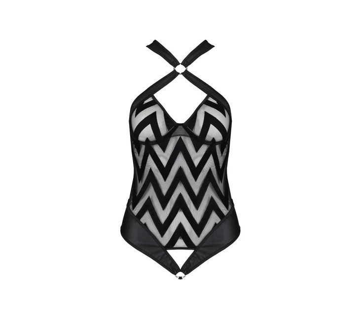 Сетчатый боди с халтером и ритмичным рисунком Passion Hima Body black S/M