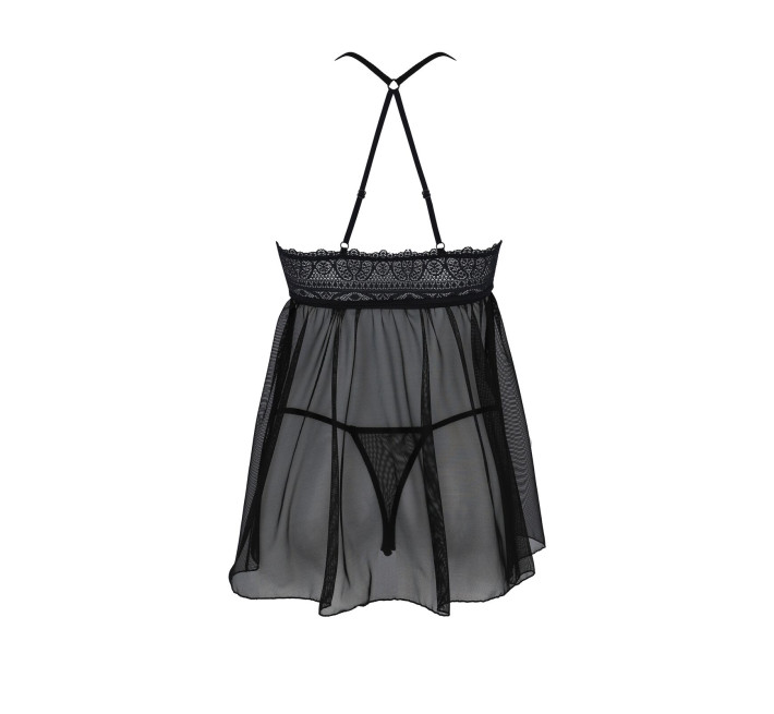 Пеньюар Passion KERRIA CHEMISE black, S/M, кружевной верх, трусики в комплекте