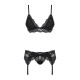 Кружевной комплект белья Obsessive 810-SEG-1 бюстгальтер, стринги, пояс для чулок Black S/M