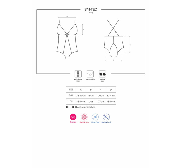 Сетчатый боди с открытыми ягодицами Obsessive 841-TED-1 teddy черный S/M