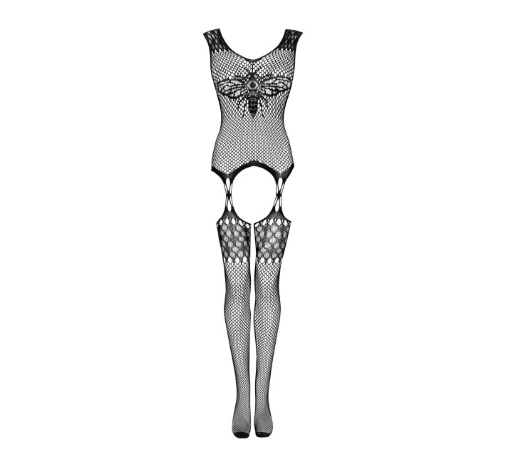 Бодістокінг Obsessive Bodystocking G323 малюнок бджоли та метелика black XL/XXL