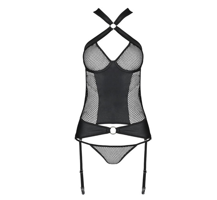 Сітчастий комплект корсет з халтером Passion Amanda Corset black L/XL