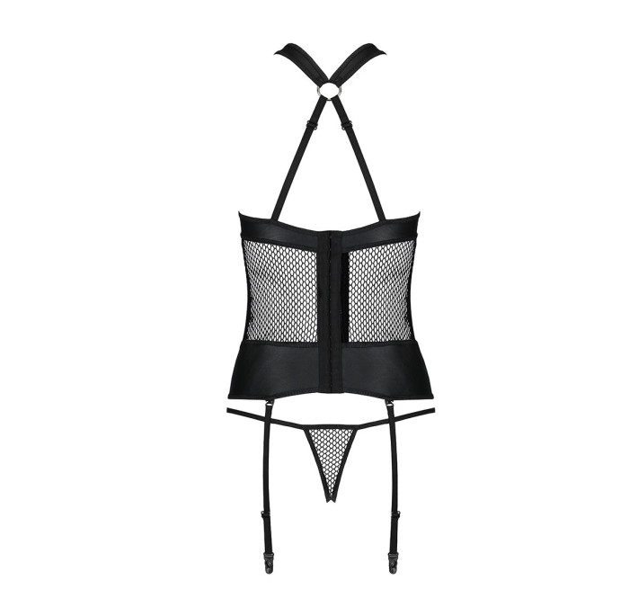 Сітчастий комплект корсет з халтером Passion Amanda Corset black L/XL