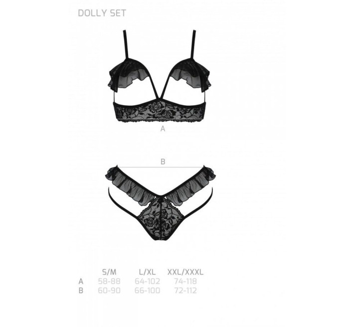 Эротический комплект Passion DOLLY SET, S/M, black, с открытыми чашками