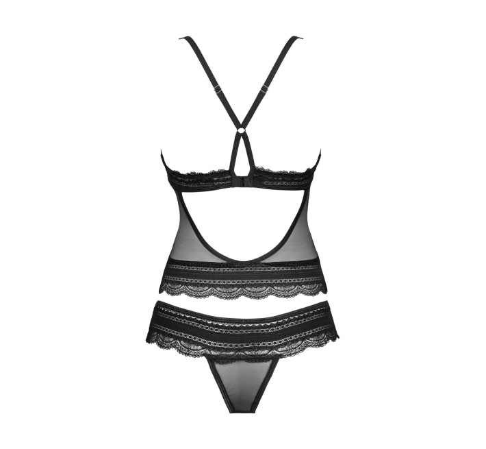 Напівпрозорий набір з прикрасами Obsessive Ivannes top & thong топ та танга, чорний 2XL/3XL