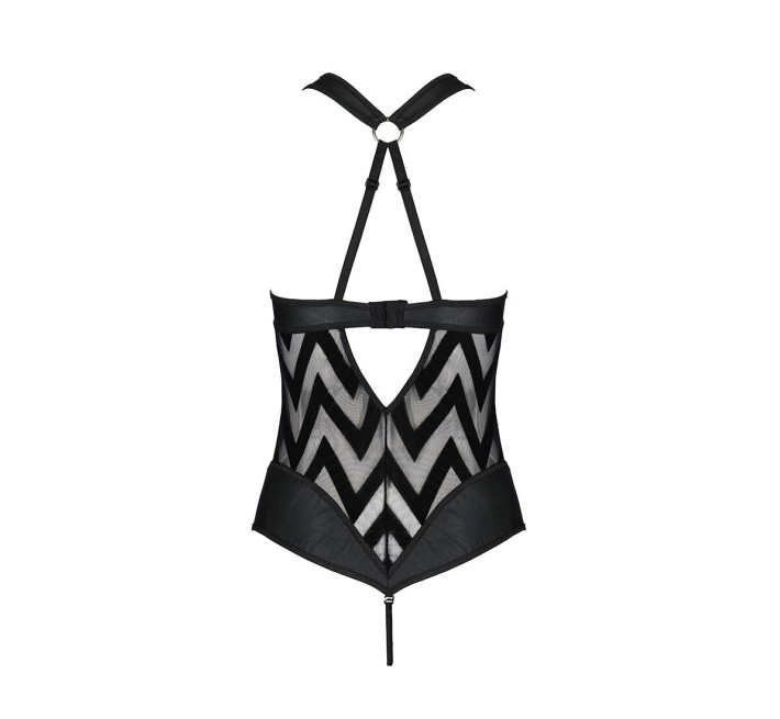 Сетчатый боди с халтером и ритмичным рисунком Passion Hima Body black S/M