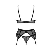Комплект Obsessive Chemeris 3-pcs set XL/2XL, стринги, пояс для чулок, бюстгальтер