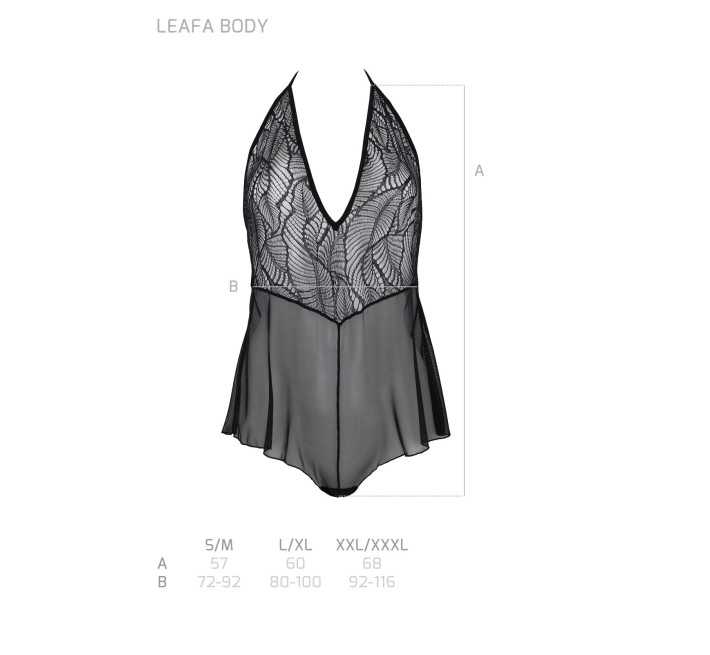 Боди Passion LEAFA BODY black, L/XL, на завязках, мягкая чашка, низ в виде шортиков
