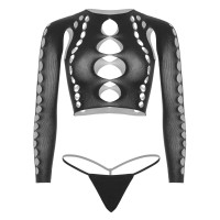 Комплект бесшовного белья Leg Avenue Long sleeve crop top & string Black, One Size, топ, стринги Комплект бесшовного белья Leg Avenue Long sleeve crop top & string Black, One Size, топ, стринги