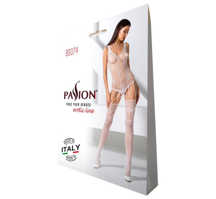 Ажурный бодистокинг с имитацией чулок Passion BS074 white