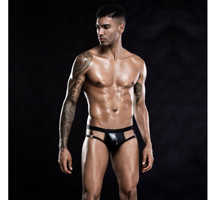 Лакові чоловічі труси з відкритою попкою JSY Чорні S/M