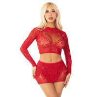 Комплект Leg Avenue Rhinestone Crop Top and Mini Skirt One Size, Red Комплект Leg Avenue Rhinestone Crop Top and Mini Skirt One Size, Red