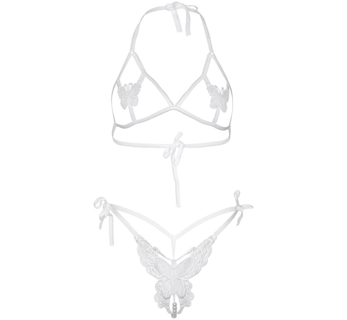 Эротический комплект с открытой чашкой Leg Avenue Open cup bra and pearl panty One Size White