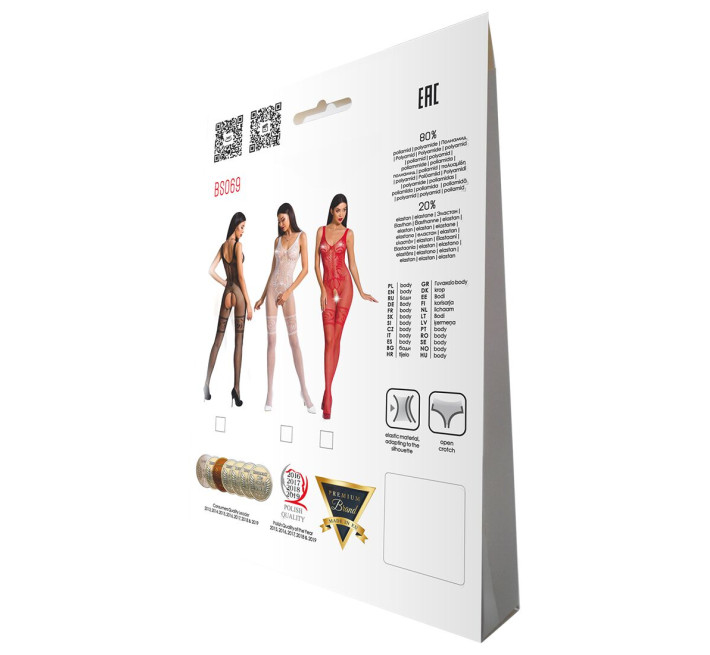 Бодистокинг Passion BS069 black, комбинезон, имитация чулок и боди