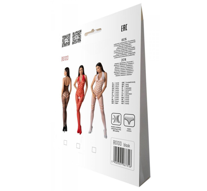 Бодистокинг с плетением на животике Passion BS100 One Size, black, декоративный шов, с доступом