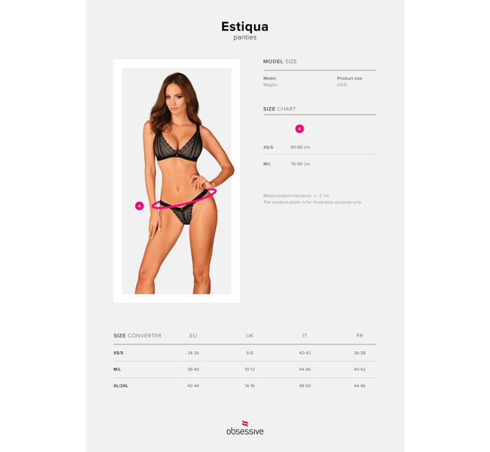 Кружевные трусики с заниженной талией Obsessive Estiqua panties черные XS/S