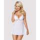 Сатиновый пеньюар с кружевом Obsessive 810-BAB-2 babydoll & thong белый S/M