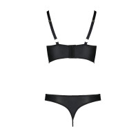 Комплект з екошкіри з люверсами та ремінцями Passion Malwia Bikini black 6XL/7XL