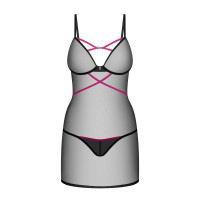Пеньюар Obsessive Novenes chemise & thong, XL/2XL, облегающий, прозрачный, со стрепами, стринги в ко