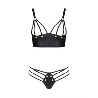 Комплект з екошкіри з люверсами та ремінцями Passion Malwia Bikini black 6XL/7XL