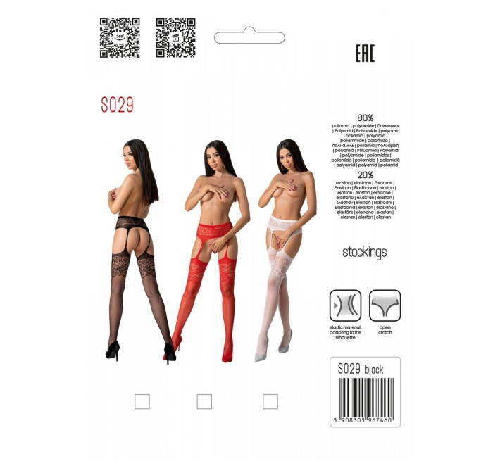Эротические ажурные колготки-бодистокинг Passion S029 One Size, red, пояс и чулки, с доступом