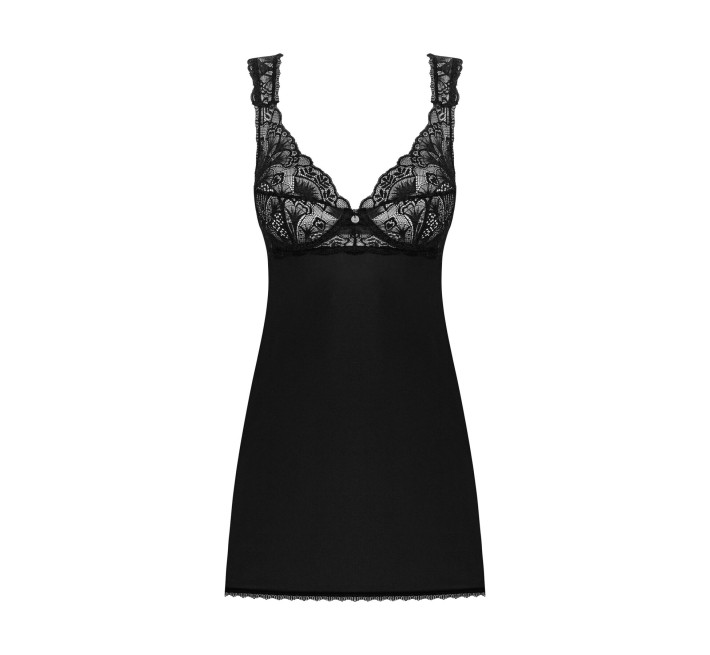 Рубашка бэби-долл с кружевом на груди Obsessive Donna Dream babydoll черная XL/2XL
