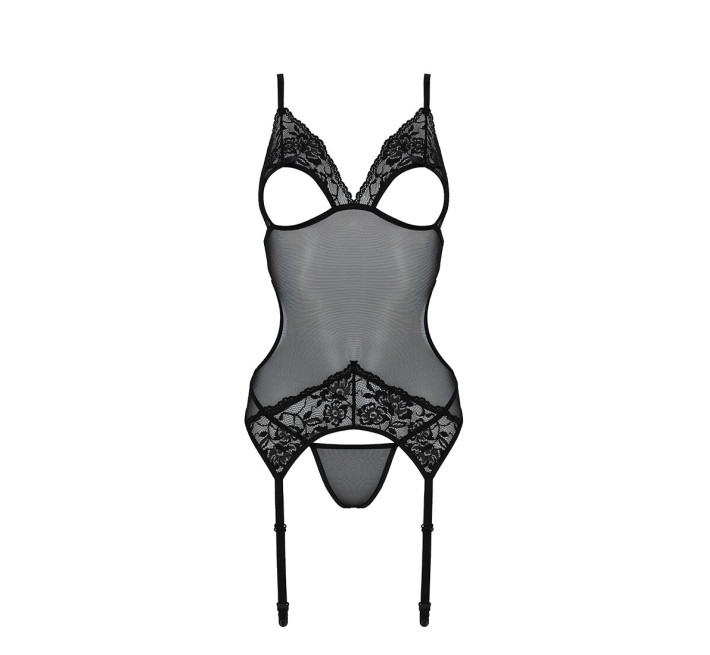 Корсет із підв’язками та ажурним ліфом Passion Christa Corset black L/XL