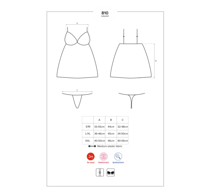 Сатиновый пеньюар с кружевом Obsessive 810-BAB-2 babydoll & thong белый S/M