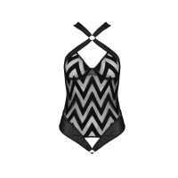 Сетчатый боди с халтером и ритмичным рисунком Passion Hima Body black XXL/XXXL