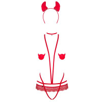 Еротичний костюм чортика зі стреп Obsessive Evilia teddy червоний L/XL