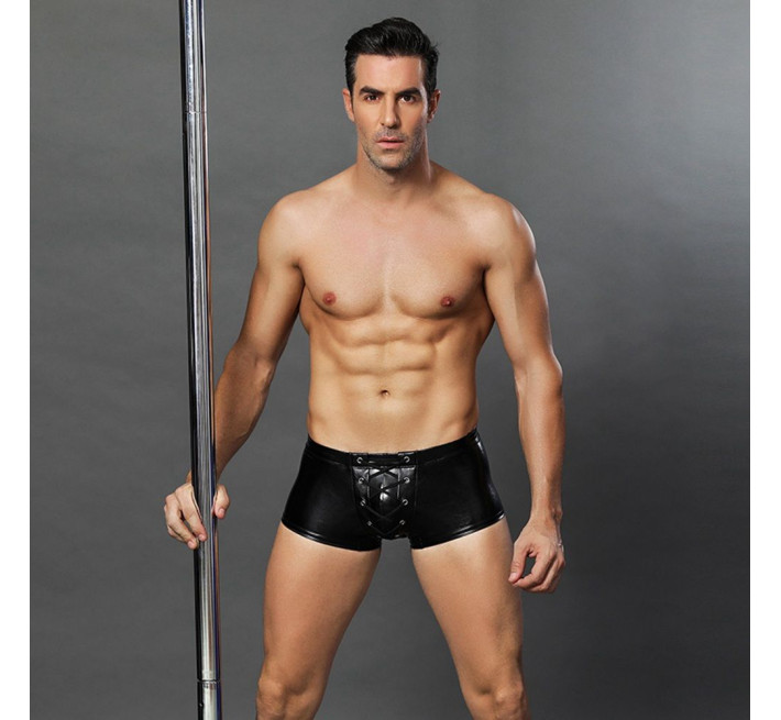 Эротические мужские лаковые трусы JSY со шнуровкой Черные S/M