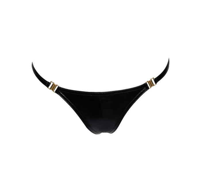 Трусики з мокрим ефектом Noir Handmade P008 Powerwetlook panty with gold clasp, 3XL, на застібках