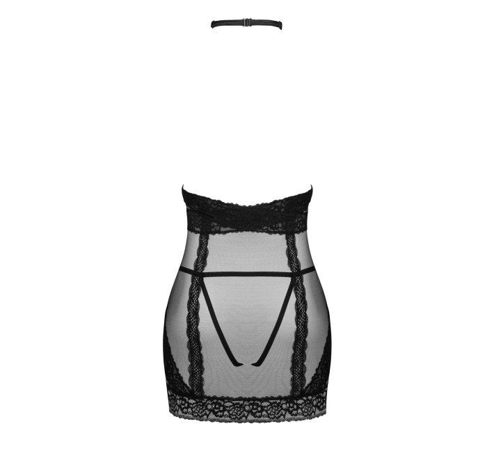 Полупрозрачная рубашка с открытой грудью Obsessive Lacrisia chemise черная XS/S