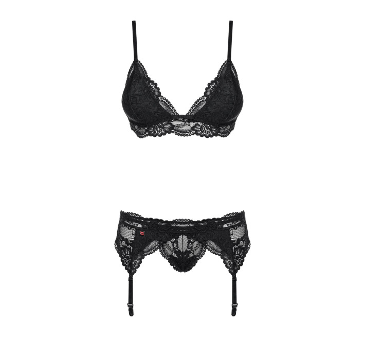 Кружевной комплект белья Obsessive 810-SEG-1 бюстгальтер, стринги, пояс для чулок Black L/XL