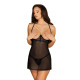 Прозора сорочка з відкритими грудьми Obsessive Pearlove chemise & thong black S/M