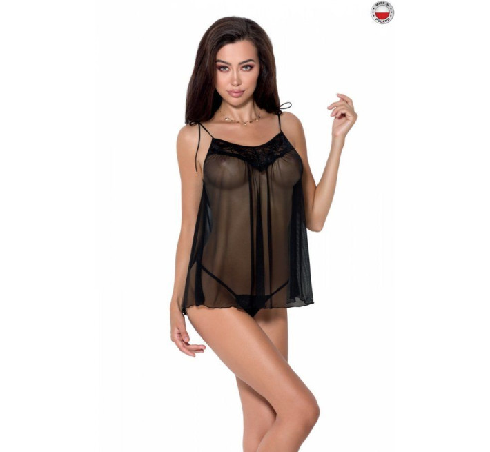 Сорочка прозора бебі дол Passion MELANIA CHEMISE Чорна S/M